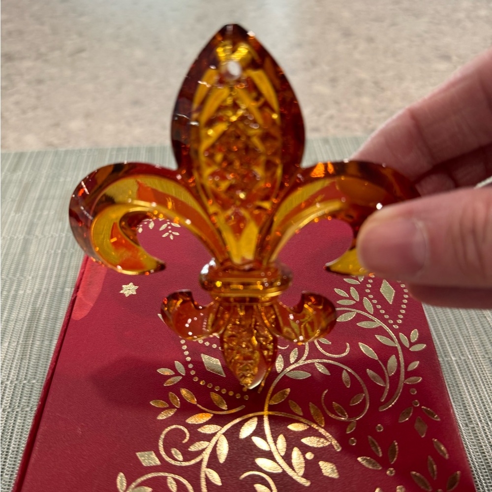 NEW with TAGS! 2014 Waterford Crystal Fleur De Lys Amber ornament.